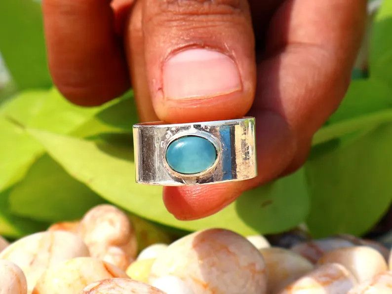 Handmade Chalcedony Ring, Handmade 925 Silver Band, March Birthstone Size ONE SIZE - 1 Thumbnail