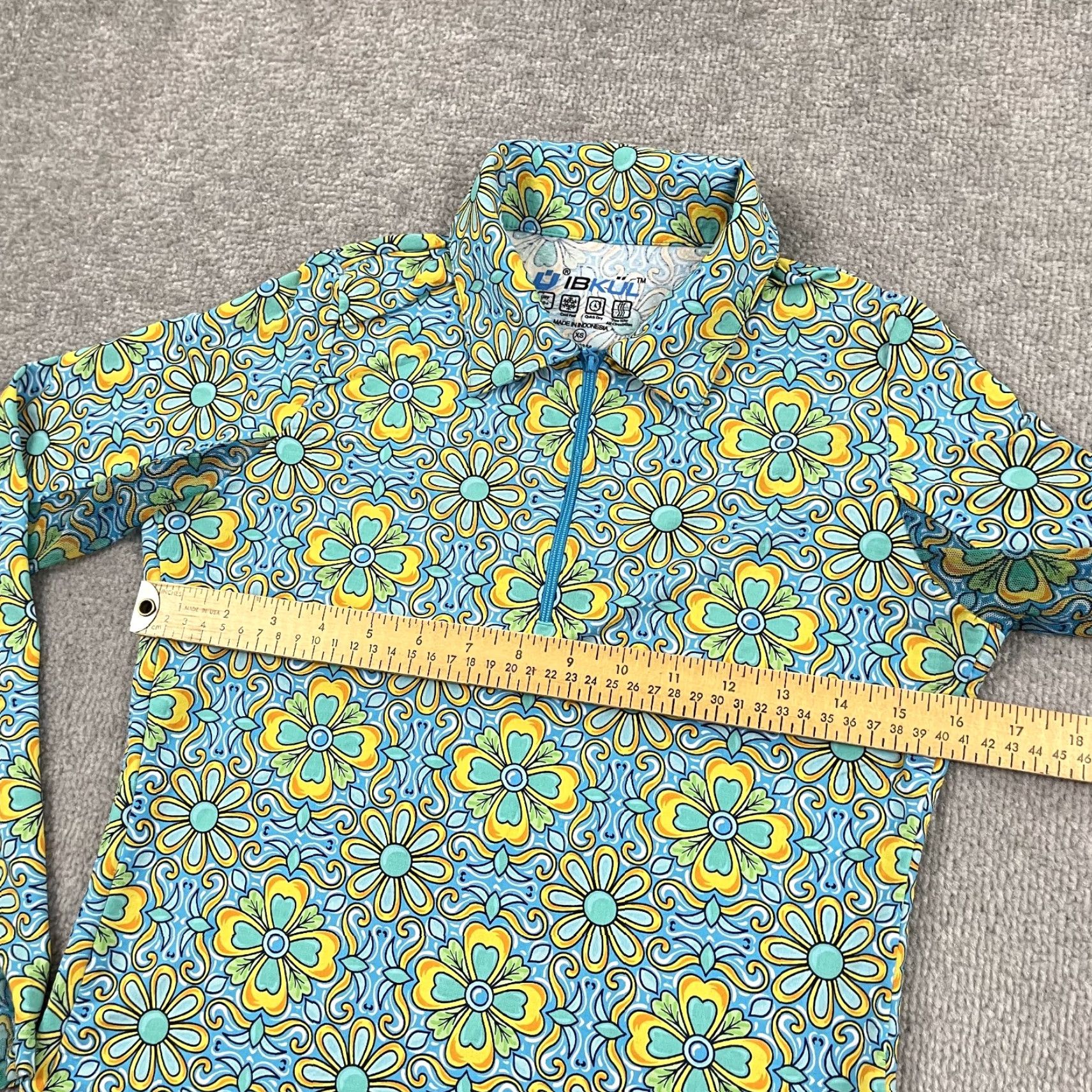 Vintage IBKUL Pullover XS Blue Abstract Floral Quarter Zip Stretch Golf Tennis Womens Size XS / US 0-2 / IT 36-38 - 4 Thumbnail