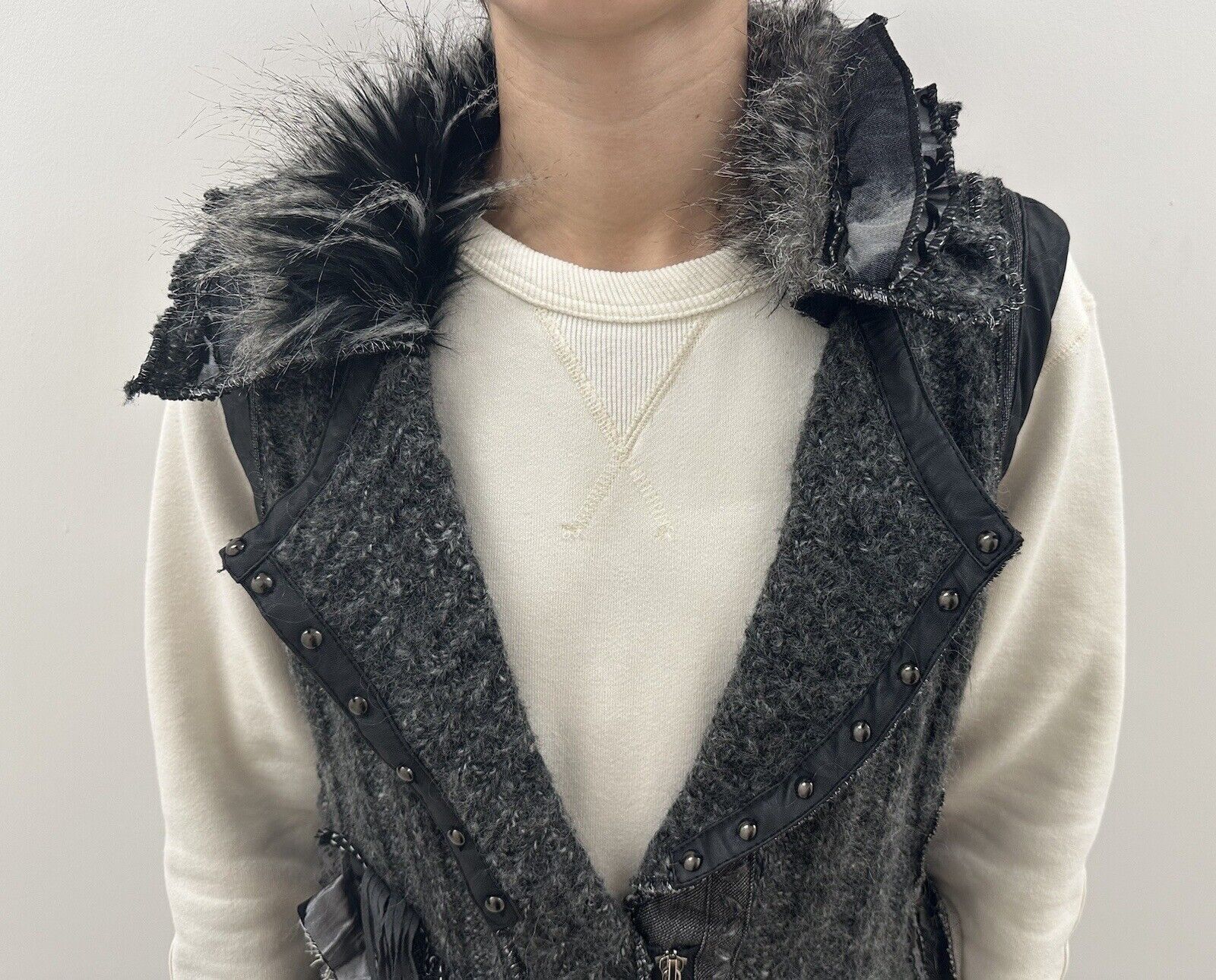 Vintage Juju Christine Knit y2k Vest Gilet Faux Fur Wool Steampunk Size L / US 10 / IT 46 - 5 Thumbnail
