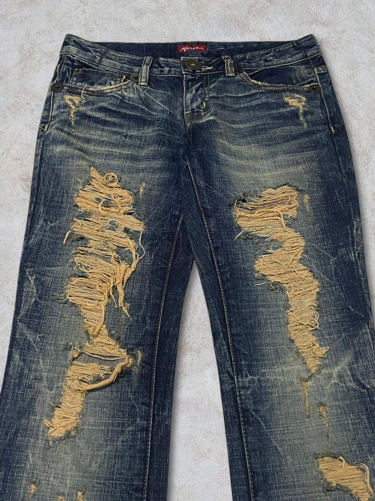 GOSTAR DE FUGA Maraxia Mudwash Distressing Flared Cracked Design Denim Size 25" / US 0 / IT 36 - 2 Thumbnail