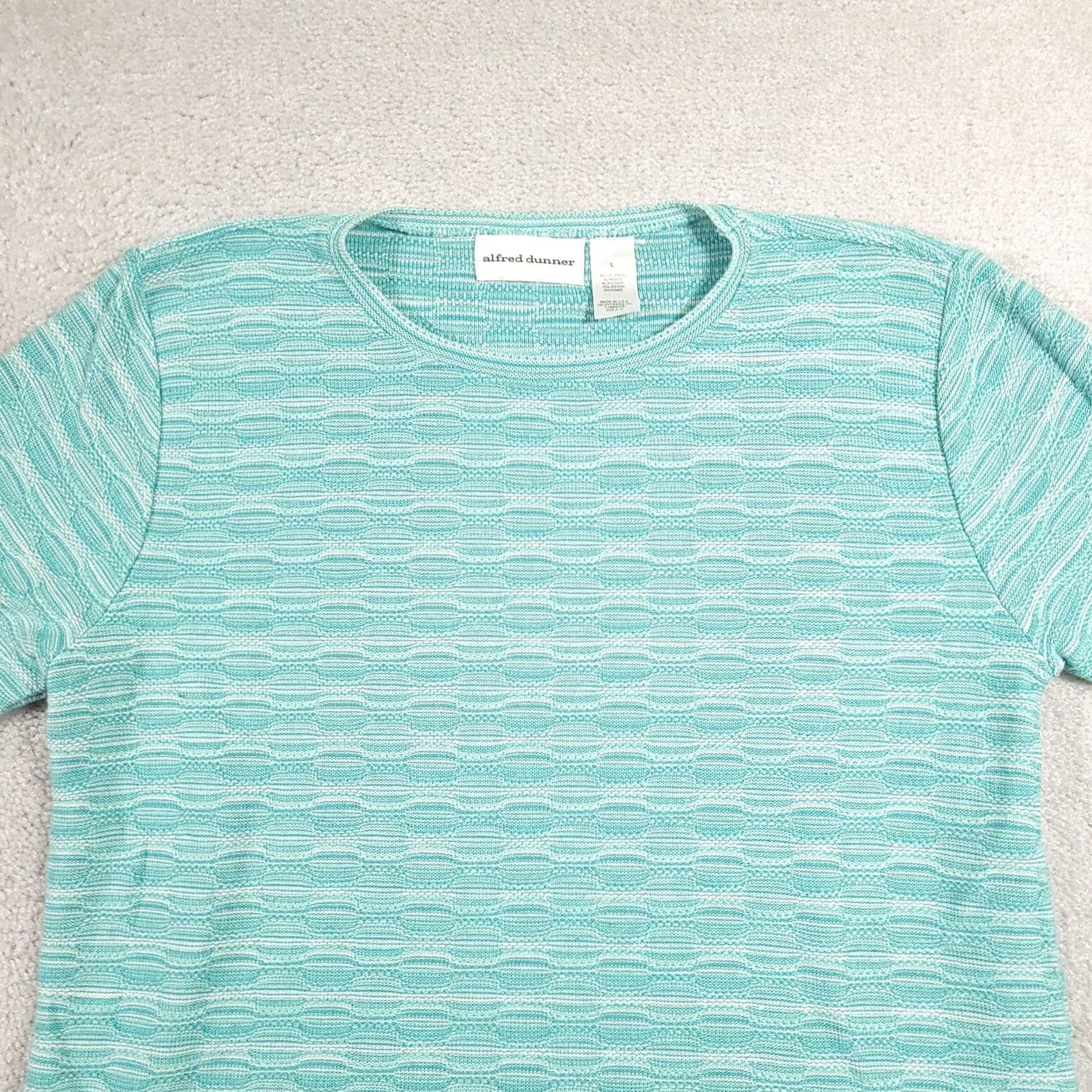 Vintage VINTAGE Alfred Dunner Sweater Shirt Womens Large Green Knit Short Sleeve Made In USA Size L / US 10 / IT 46 - 3 Thumbnail