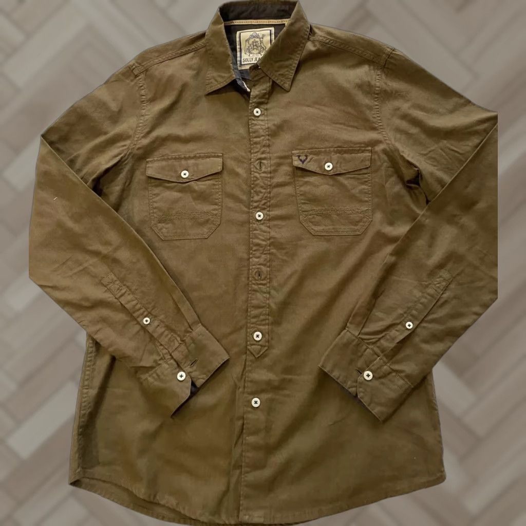 Vintage Solly Jeans Button Shirt Men's Size 39 M Brown Solid Modern Fit Button-Down Shirt Adult Men Size US L / EU 52-54 / 3 - 1 Thumbnail