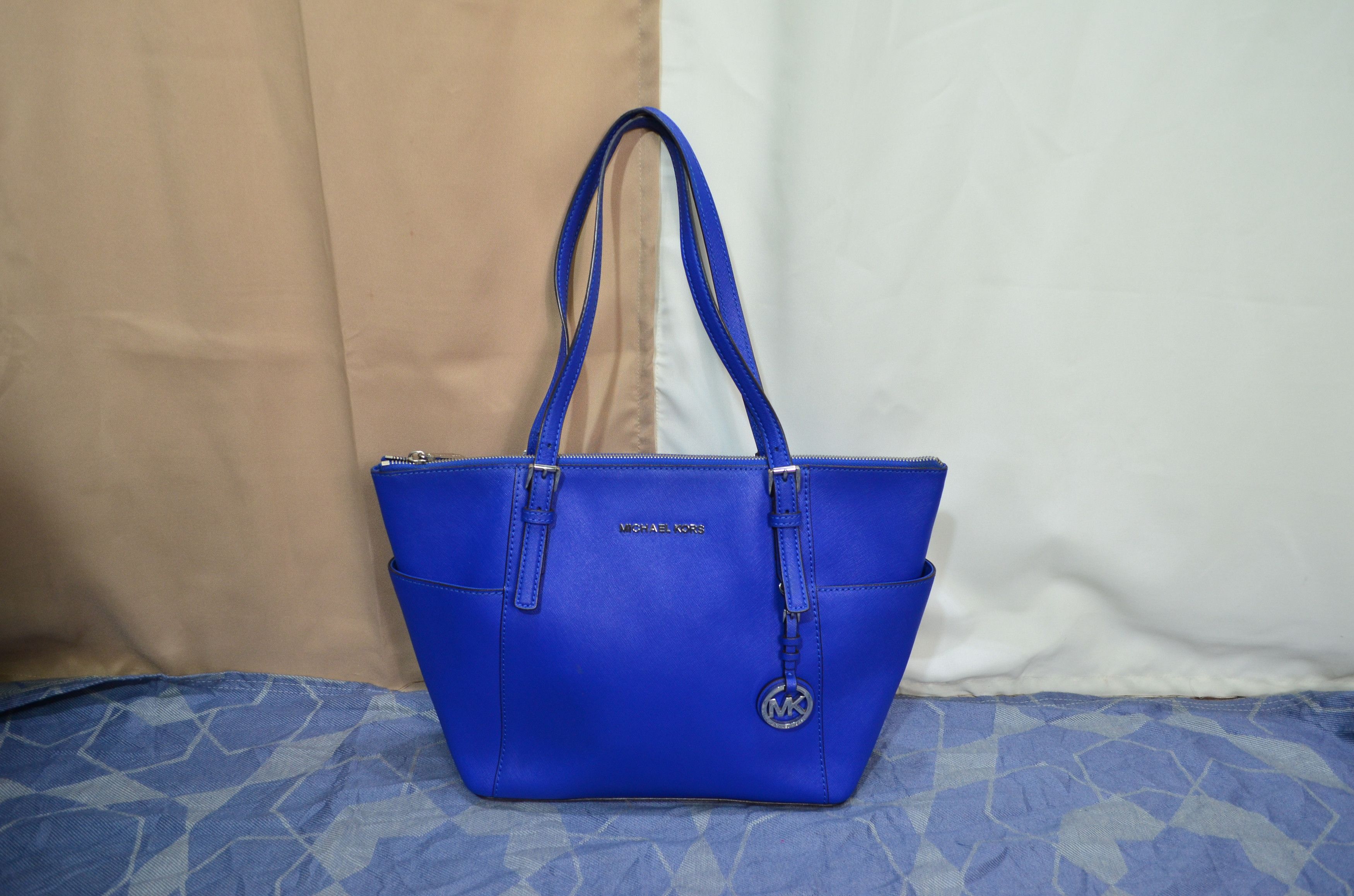 Michael Kors Blue Leather Tote Bag