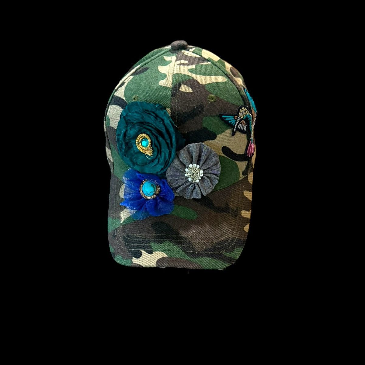 Other Custom/cap embellished with flowers and hummingbird. Size ONE SIZE - 10 Thumbnail