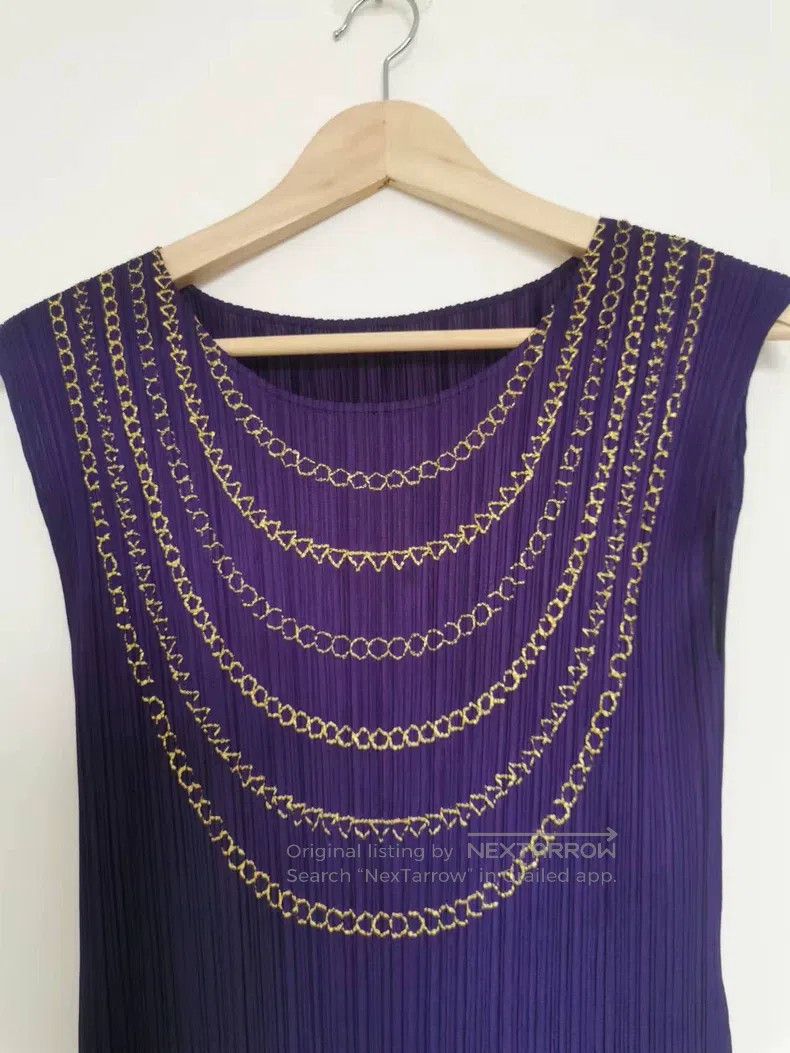 Issey Miyake Issey Miyake Sleeveless Gold Embroidery Chain Purple Dress Size XXL / US 16-18 / IT 52-54 - 4 Thumbnail