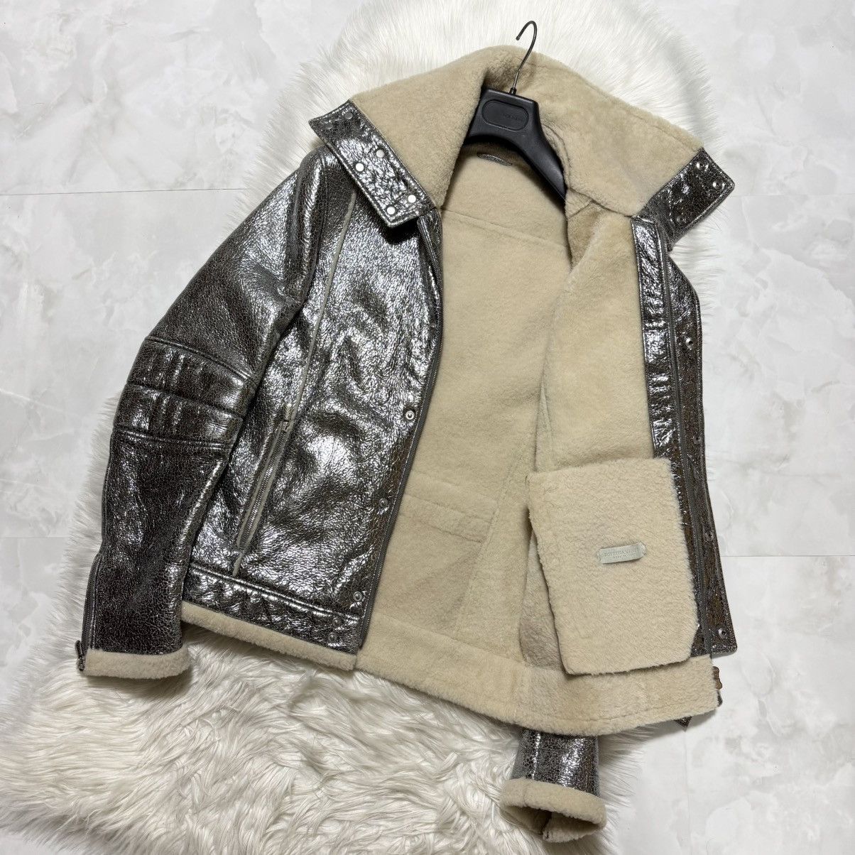 Bottega Veneta RARE Bottega Veneta Shearling Metallic Leather Biker Jacket Size US M / EU 48-50 / 2 - 10 Thumbnail