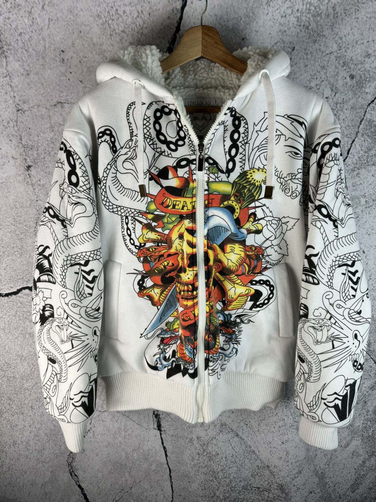 Vintage Y2K Vintage Really Point Like Ed Hardy Style Sherpa Hoodie