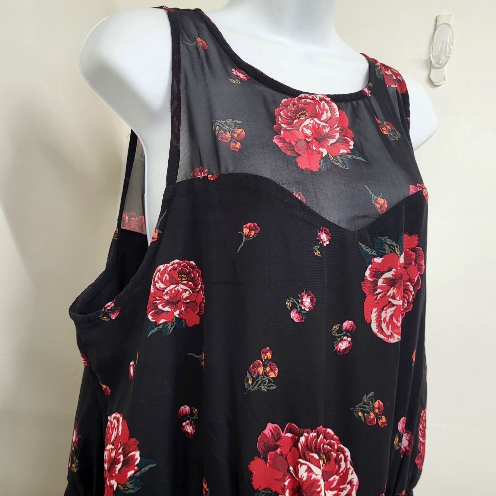 Vintage Xhilaration Dress Women's XL Black Floral A-Line Knee Length Sleeveless Size XL / US 12-14 / IT 48-50 - 3 Thumbnail