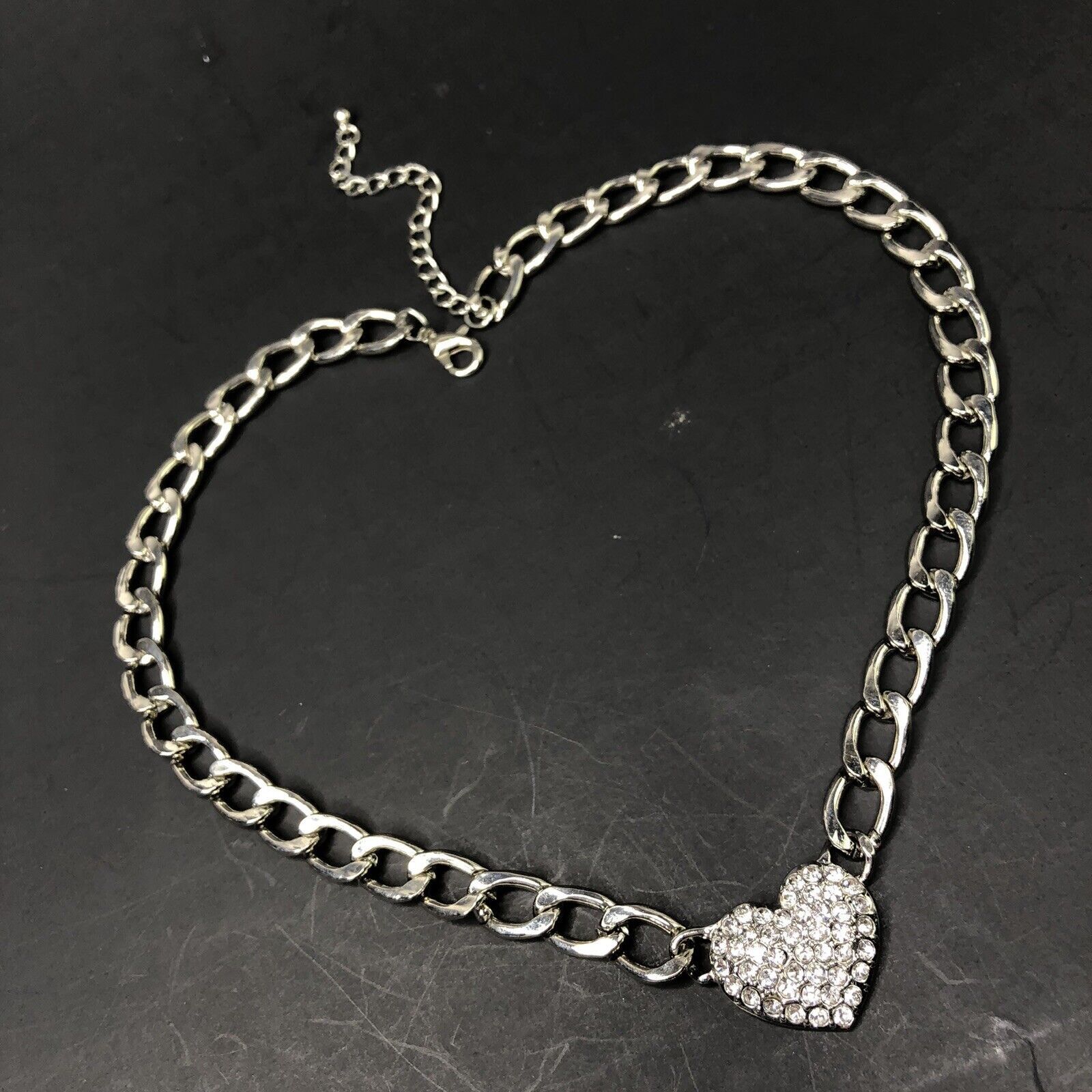 Other Heart Cuban Link Chain Clear Rhinestones Pendant necklace18" Size ONE SIZE - 4 Thumbnail