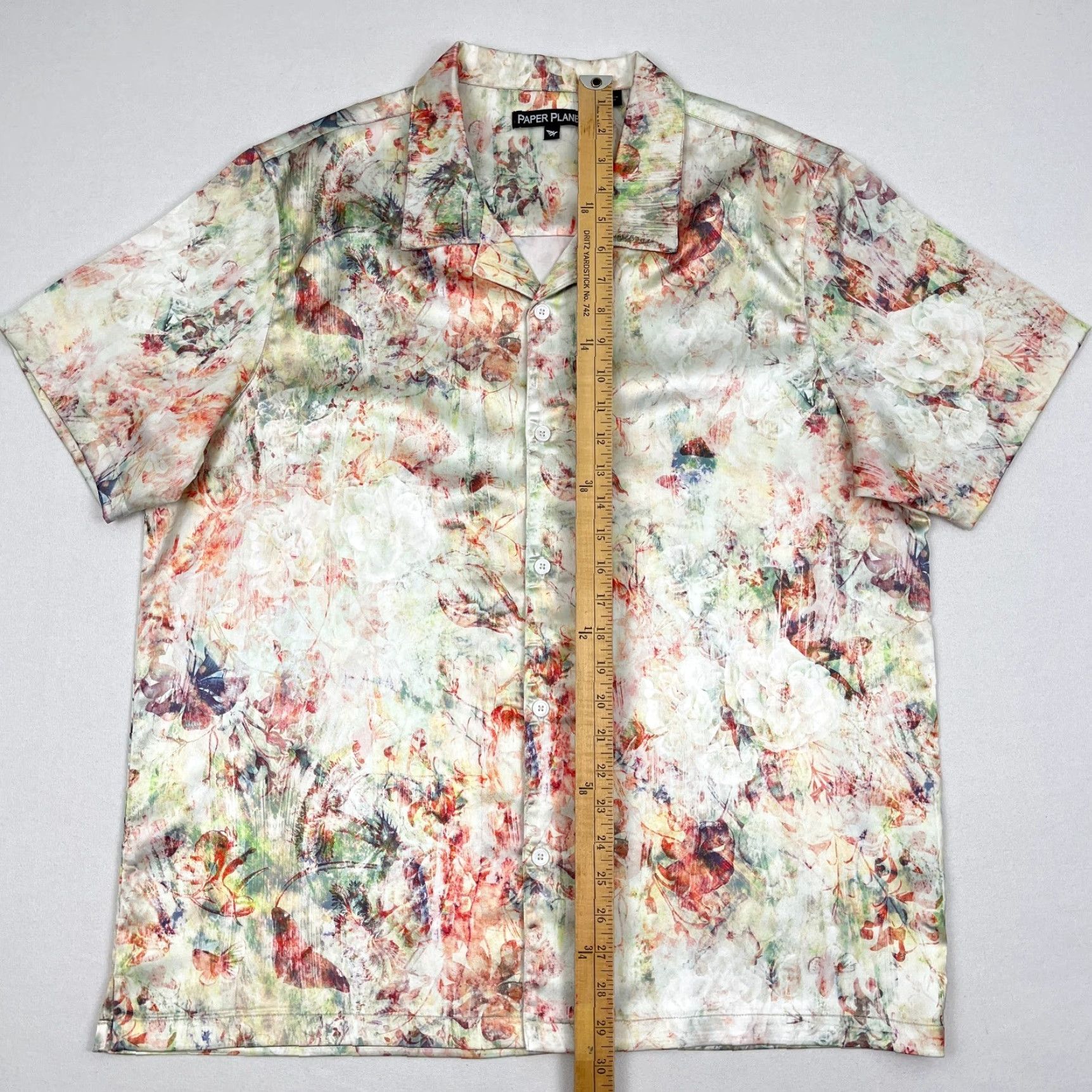Vintage Paper Planes Wallpaper Shirt Mens XL White Floral Resort Clubbing Camp Button Up Size US XL / EU 56 / 4 - 3 Thumbnail