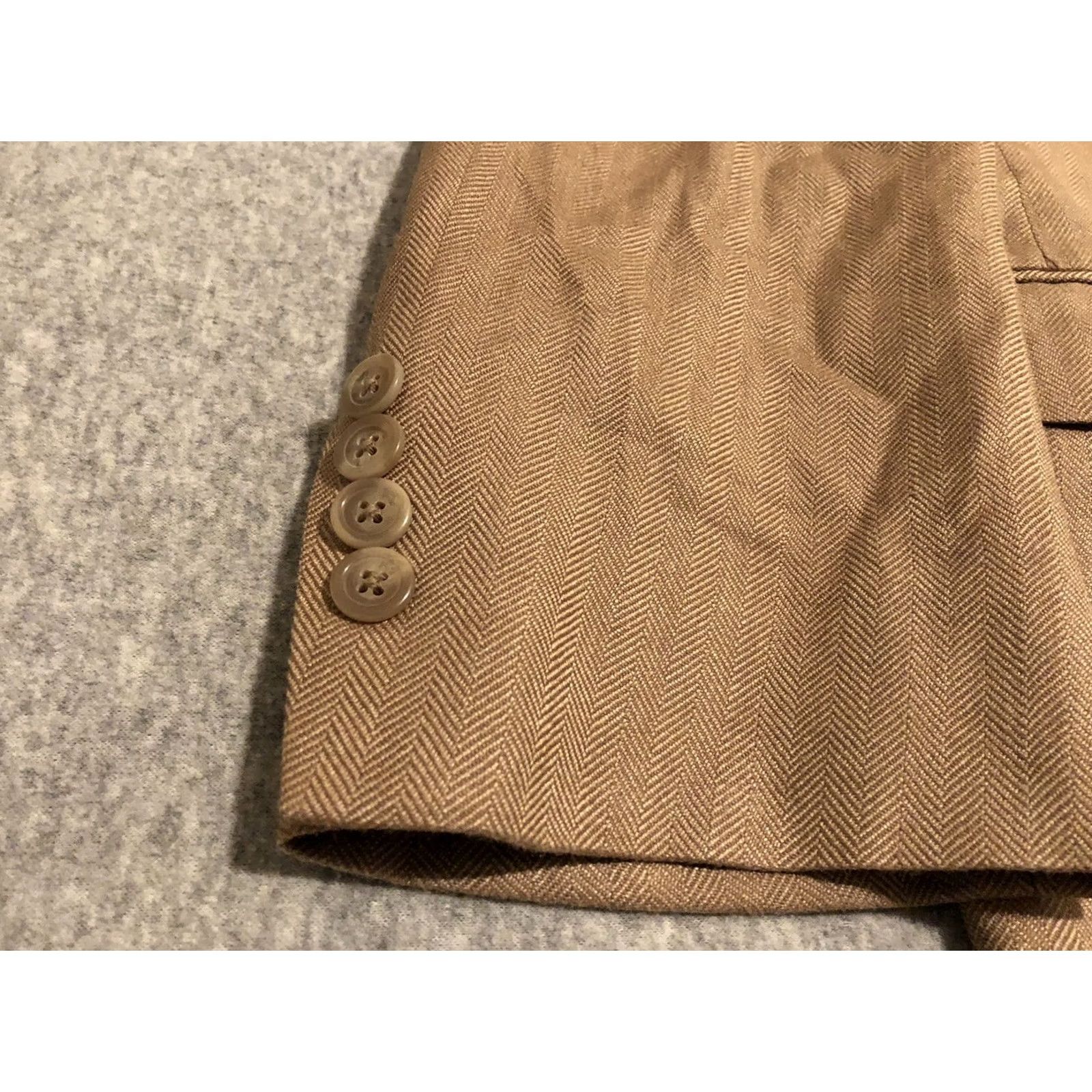 Chaps Chaps Blazer Jacket Silk 100% 48R Beige Tan Silver Button Three Button Mens Big & Tall Size 48R - 5 Thumbnail