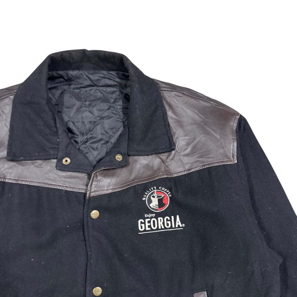 Vintage Vtg🔥90’s Georgia Coffee Varsity Leather/Wool Jacket Size US L / EU 52-54 / 3 - 9 Thumbnail