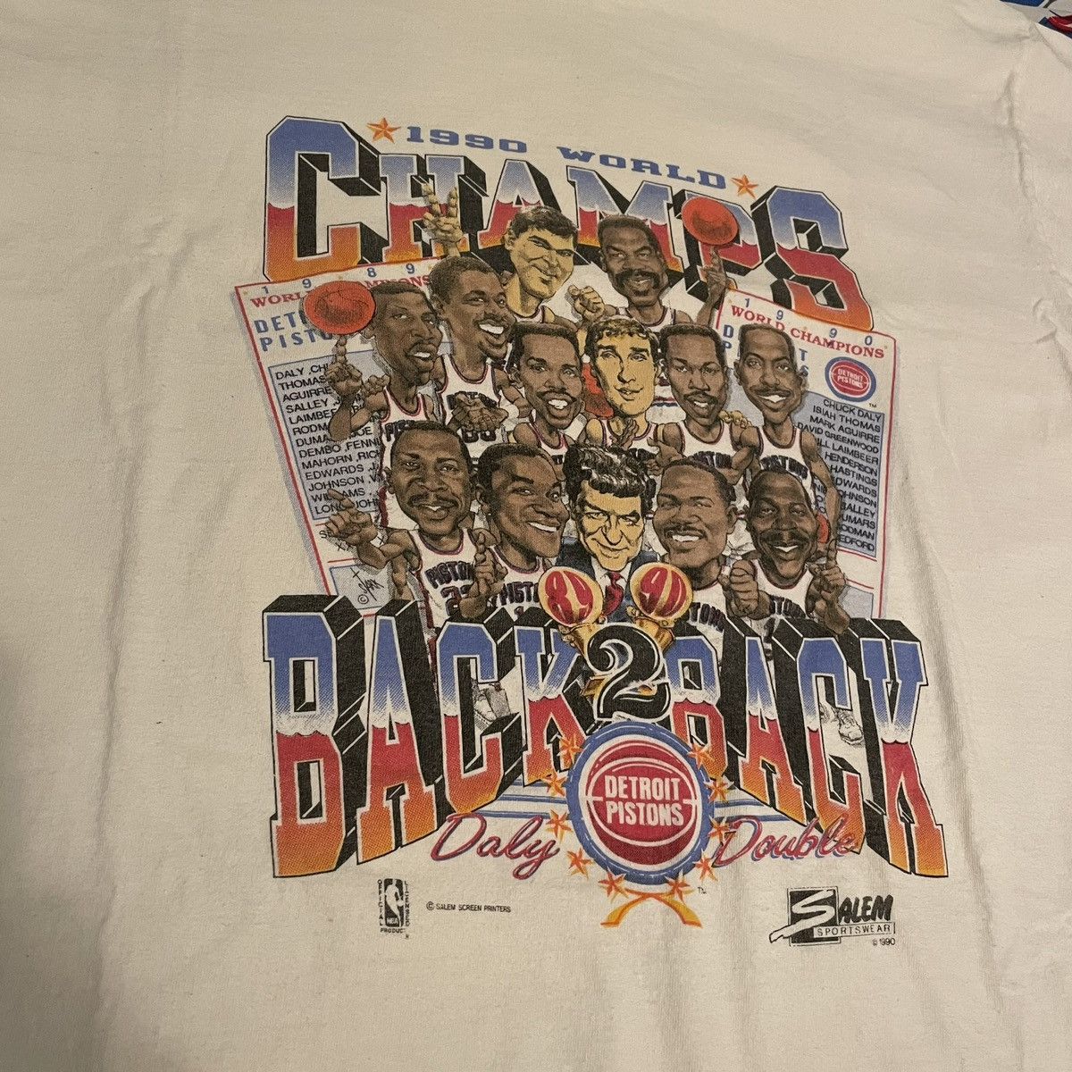 NBA × Salem Sportswear × Vintage Vintage 1989 NBA Detroit Pistons Champions Basketball Tee Size US XL / EU 56 / 4 - 3 Thumbnail