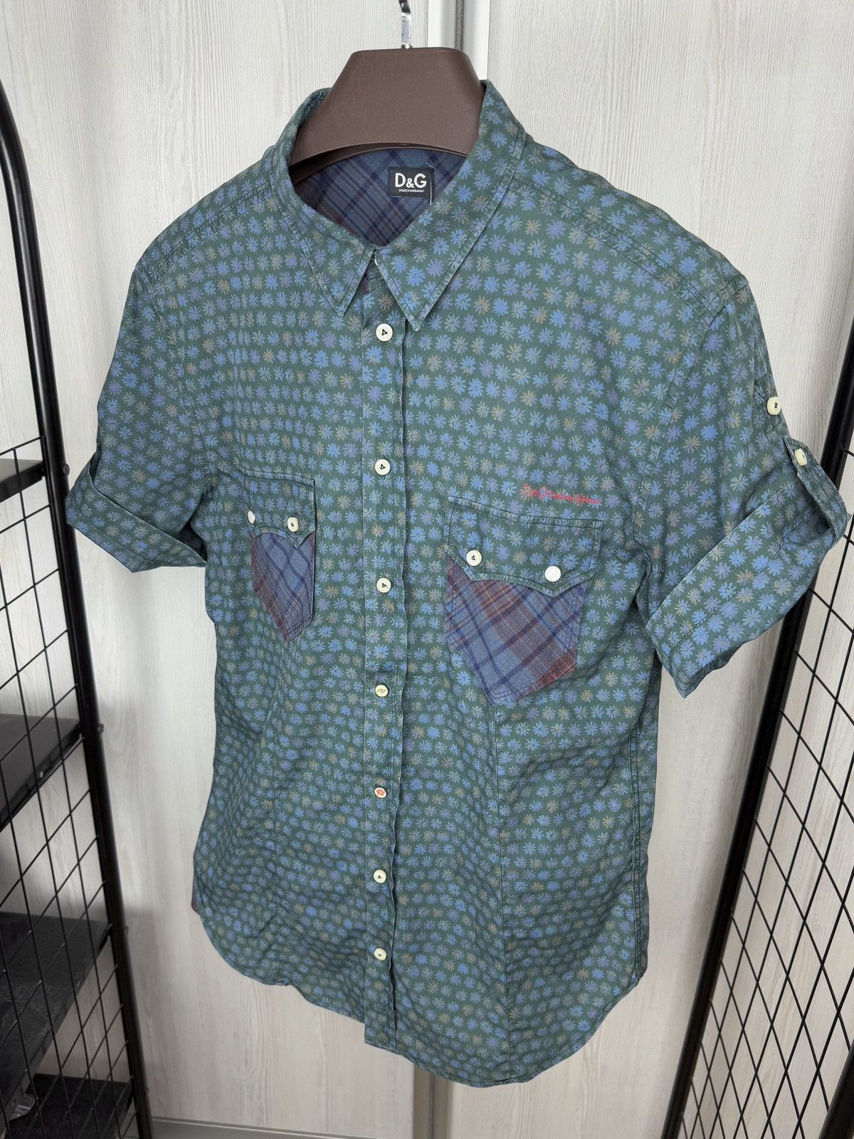 Dolce & Gabbana Dolce Gabbana D&G SS Shirt Dark Green Blue Floral Cotton 54 Size US L / EU 52-54 / 3 - 7 Thumbnail