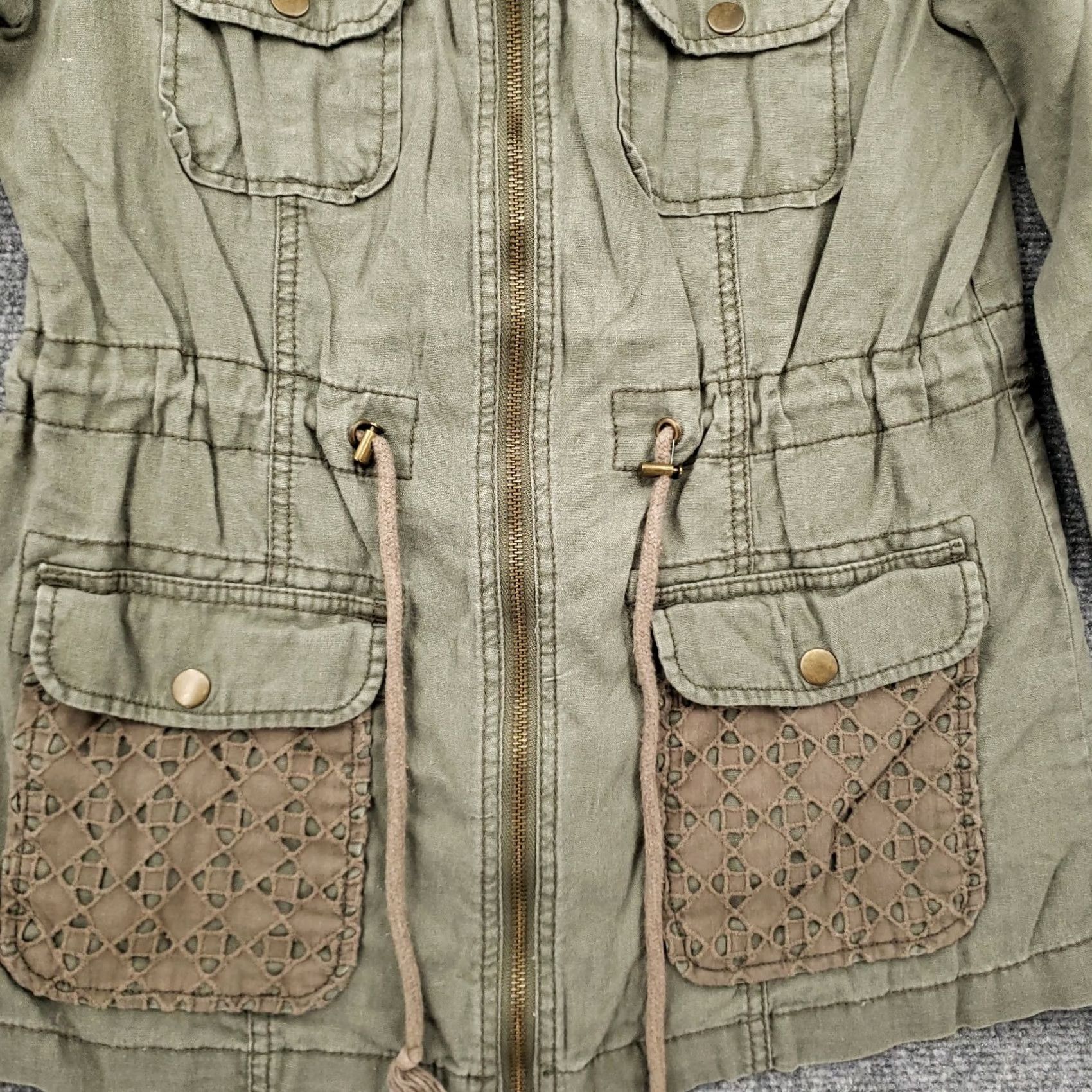 Vintage Maurices Jacket Womens S Green Anorak Full Zip Long Sleeve Eyelet Trim Pockets Casual Size S / US 4 / IT 40 - 5 Thumbnail