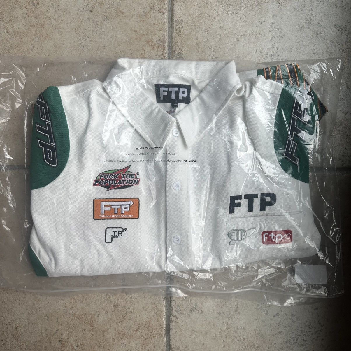 Fuck The Population SIZE 3XL FTP Raceway Button Up Shirt (White) Size US XXL / EU 58 / 5 - 1 Thumbnail