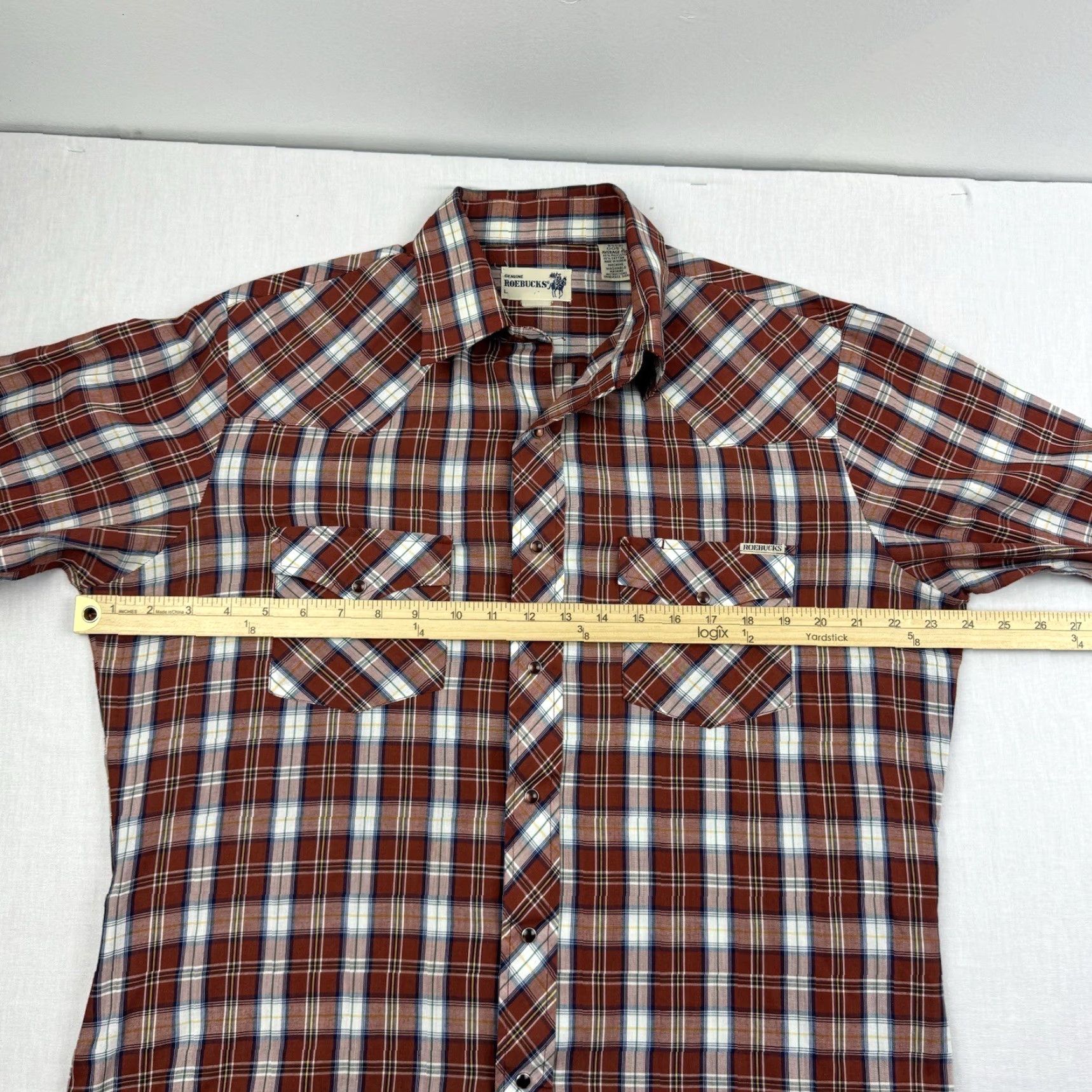 Vintage VINTAGE Roebuck & Co. Western Shirt Men L Red Plaid Pearl Snap 80s 90s Cowboy USA Size US L / EU 52-54 / 3 - 7 Thumbnail