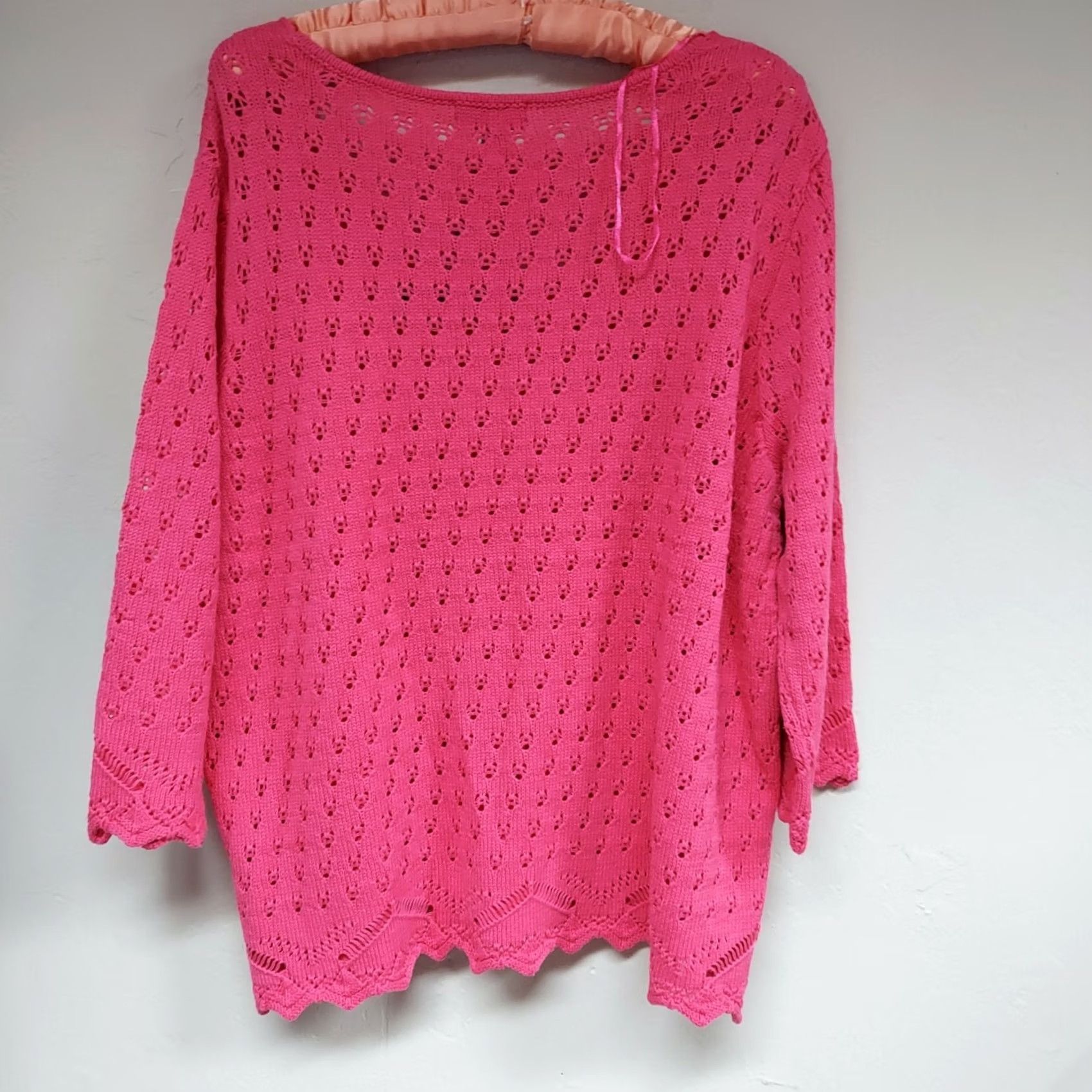 Vintage JOSEPH A Womens Daquiri Pink Pointelle Scalloped Sweater Large 3/4 Sleeve Women Pink Shirt Pullover Size L / US 10 / IT 46 - 3 Thumbnail