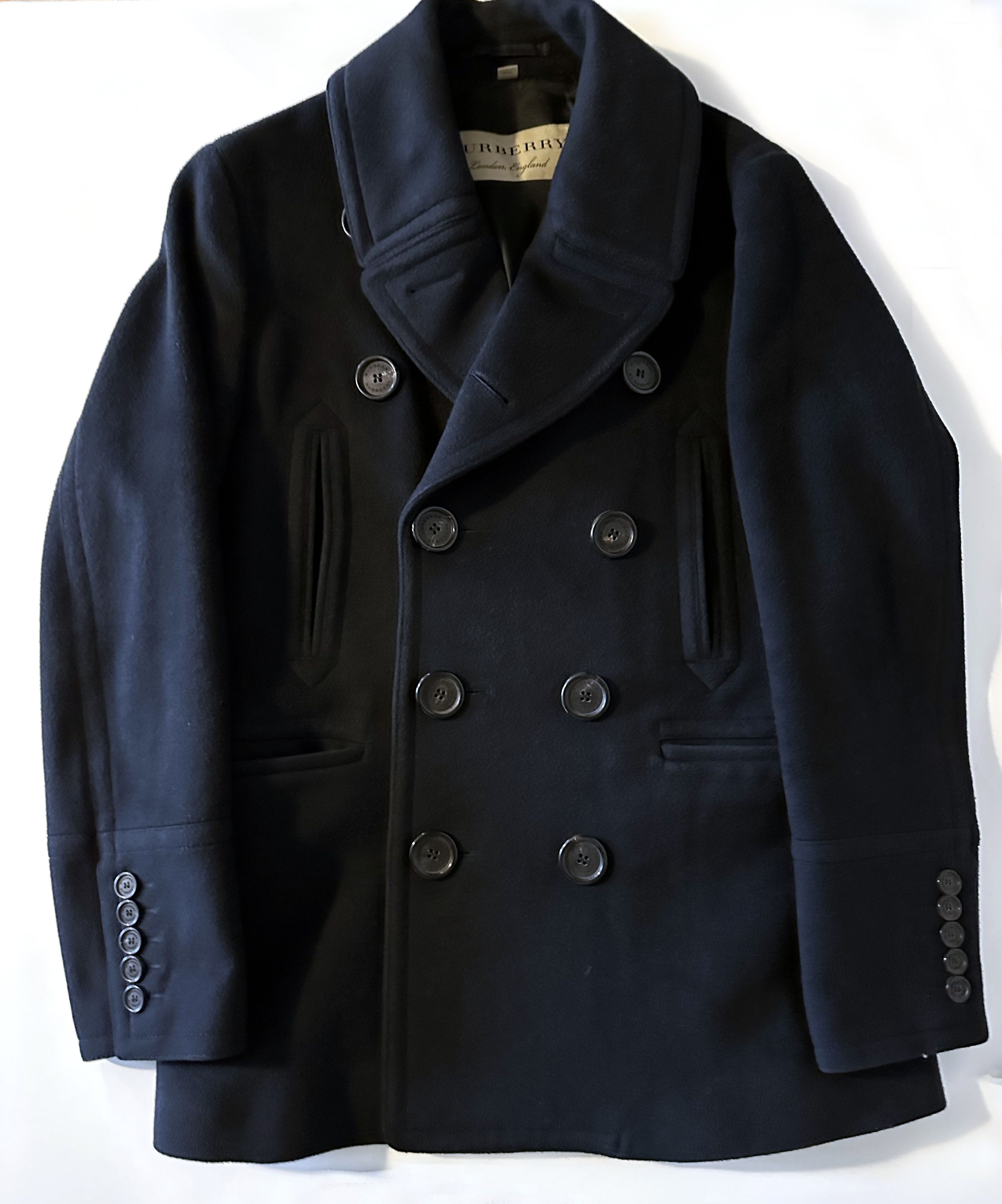 Burberry Men's Navy Wool-Cashmere Pea Coat LIKE NEW Size US S / EU 44-46 / 1 - 2 Thumbnail