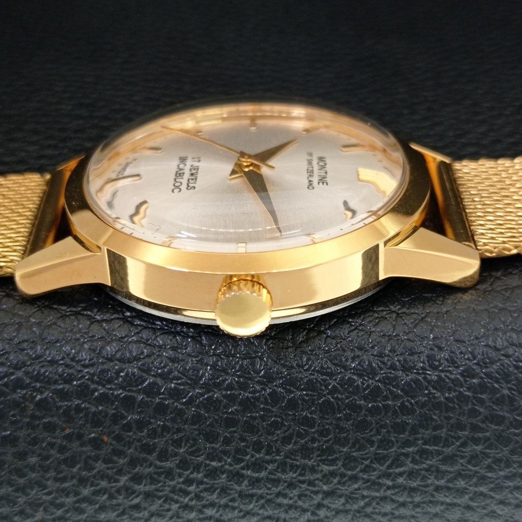 Other VINTAGE MONTINE HAND-WINDING SWISS MENS SILVER WATCH a444162 Size 38 - 5 Thumbnail