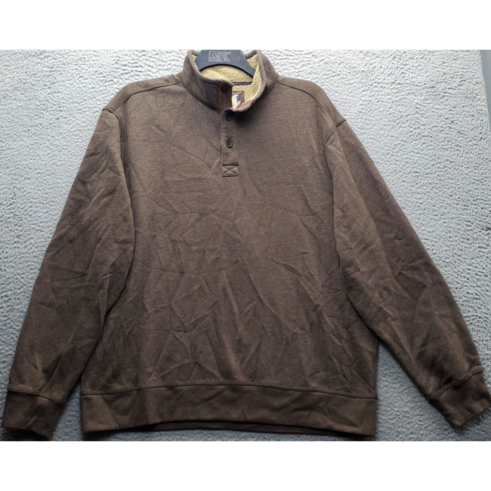 Vintage G.H. Bass & Co. Sweater Mens XXL Brown Fleece Lined Mock Neck Quarter Button Shirt Size US XXL / EU 58 / 5 - 2 Thumbnail