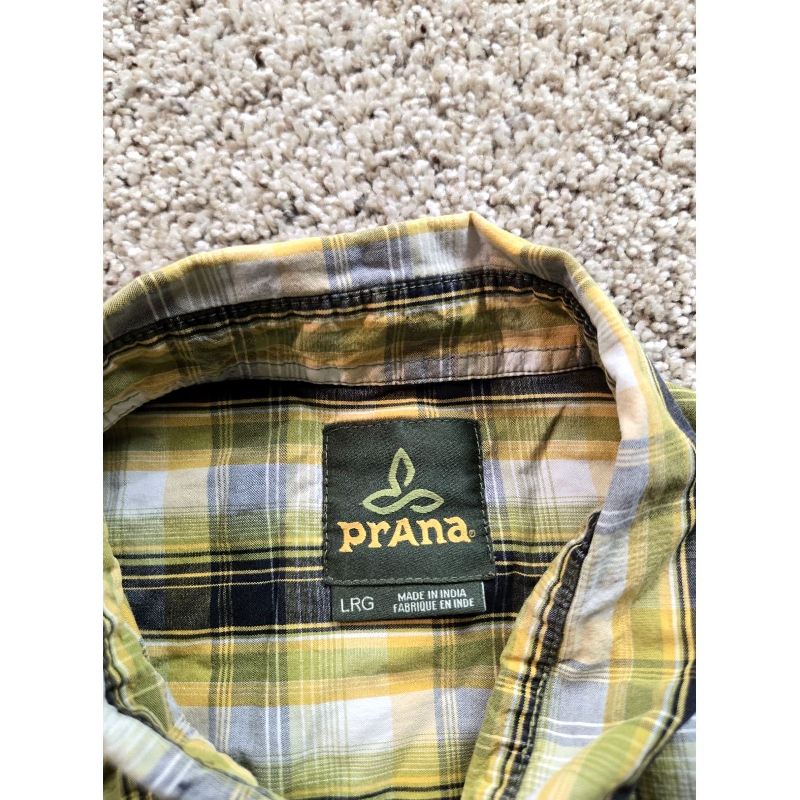 Prana prAna Shirt Large Mens Yellow Plaid Short Sleeve Cotton Pocket Front Button Up Size US L / EU 52-54 / 3 - 3 Thumbnail