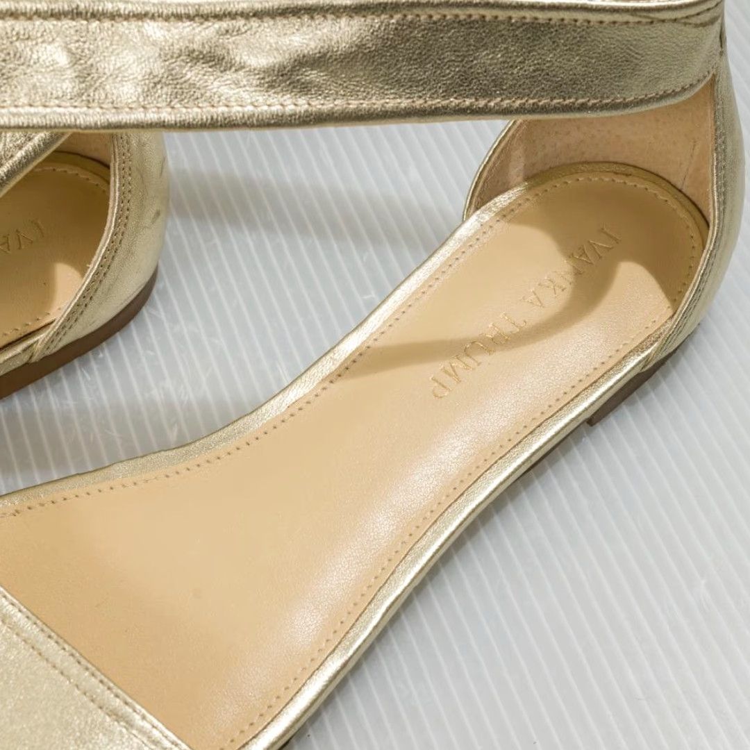 Vintage Ivanka Trump Gold Leather Flats w/ Ankle Ties Size 8 Women’s Flat Leather Gold 8 Womens Shoes Size US 8 / IT 38 - 6 Thumbnail