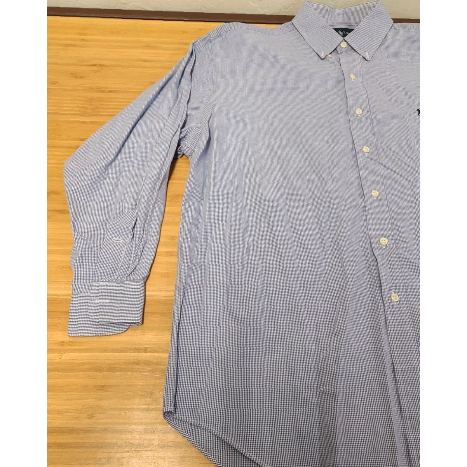 Polo Ralph Lauren Polo Ralph Lauren Shirt Men's Blue Squares L Long Sleeve Button-Down Collar Knit Cotton Embroidered Logo Classic Geometric All Seasons Size US L / EU 52-54 / 3 - 3 Thumbnail
