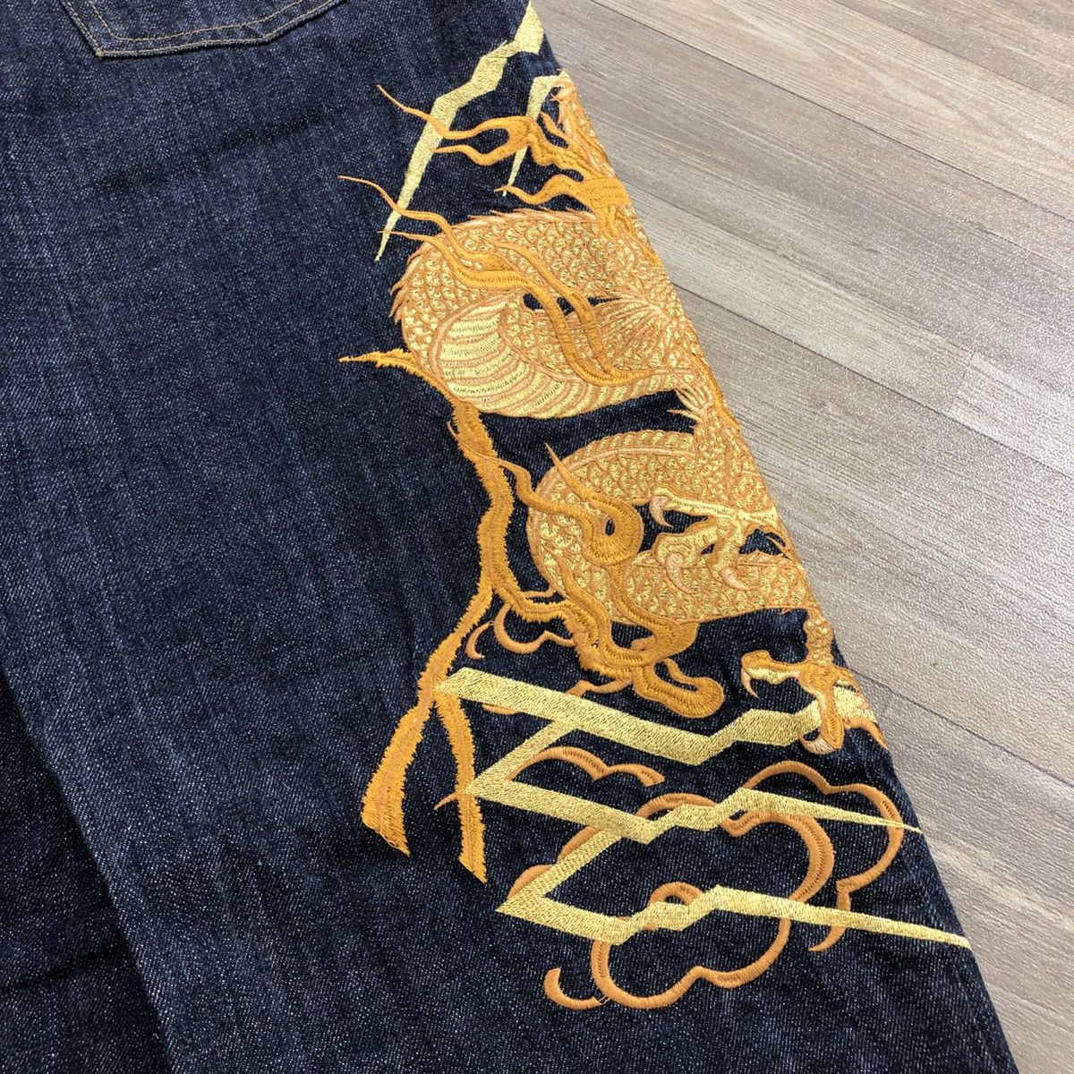 Ed Hardy SOLD📦 70/100 Karakuri Tamashii Dragon Gold Embroidered Jeans Size US 36 / EU 52 - 17 Thumbnail