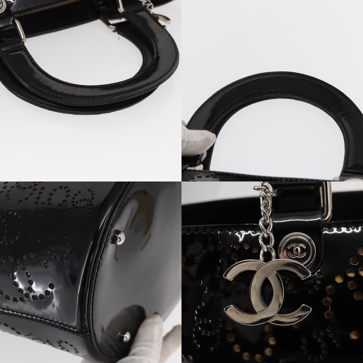 Chanel Chanel Punching Handbag Enamel Black Silver CC Size ONE SIZE - 4 Thumbnail