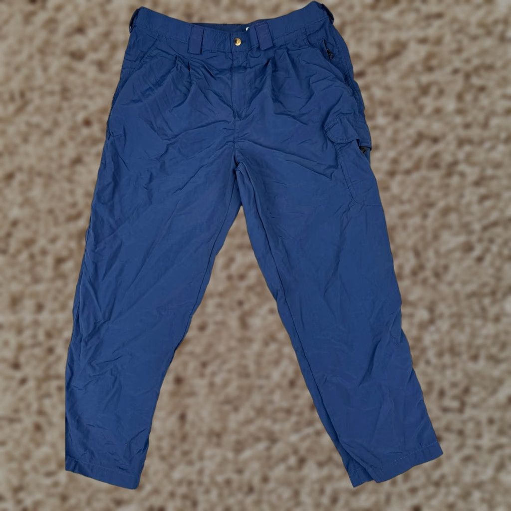Vintage Travelsmith Pants Men Large Blue Pleated Cargo Zipper Pockets Hike Camp 36x26 Size US 33 - 1 Thumbnail