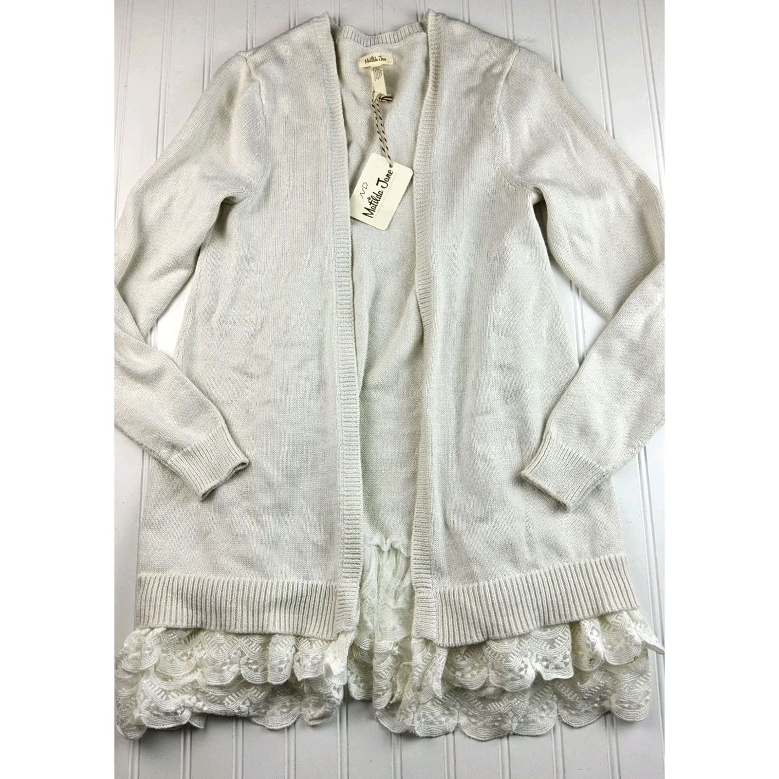 Vintage Matilda Jane Sweater Cardigan Lace Trim Womens Size S Cream Cotton Blend Solid Jane Size S / US 4 / IT 40 - 5 Thumbnail