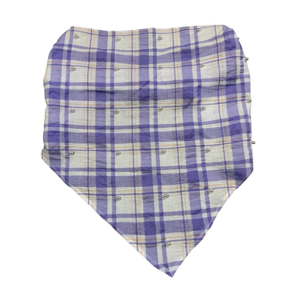 Anthropologie New Anthropologie Purple Plaid Pearl Embellished Hair Scarf Size ONE SIZE - 4 Thumbnail