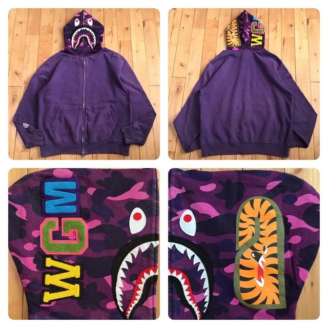 Bape × Nigo 2007 BAPE Purple camo shark full zip hoodie APE NIGO Size US L / EU 52-54 / 3 - 1 Thumbnail