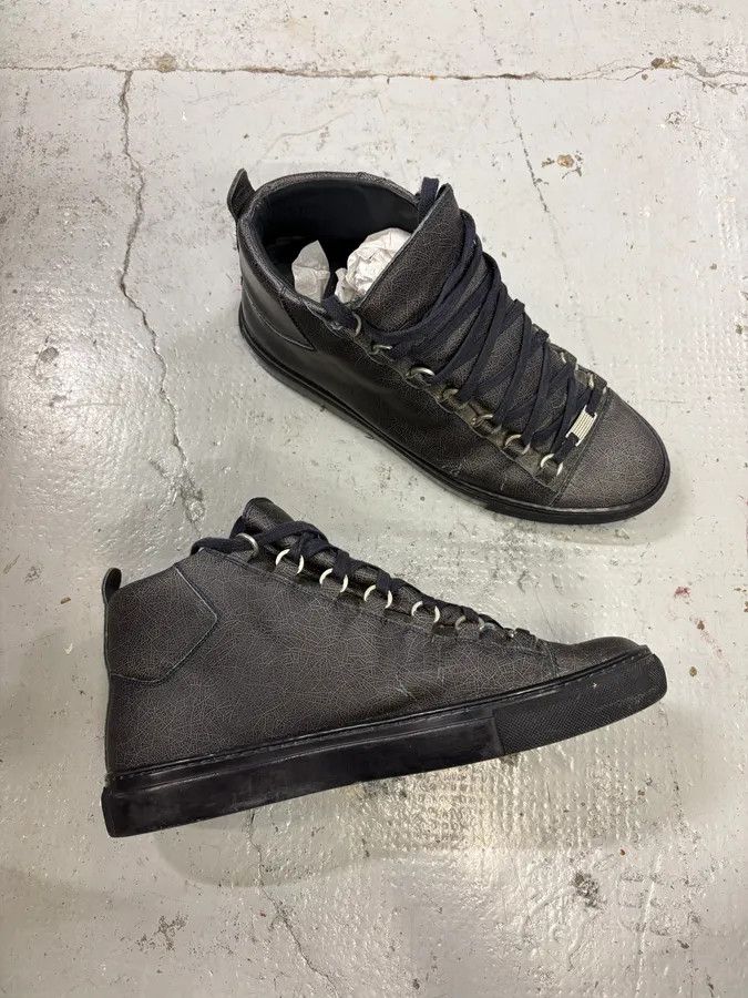 Balenciaga Balenciaga Grey Crackled Effect Leather High-Top Sneakers Size US 10.5 / EU 43-44 - 5 Thumbnail