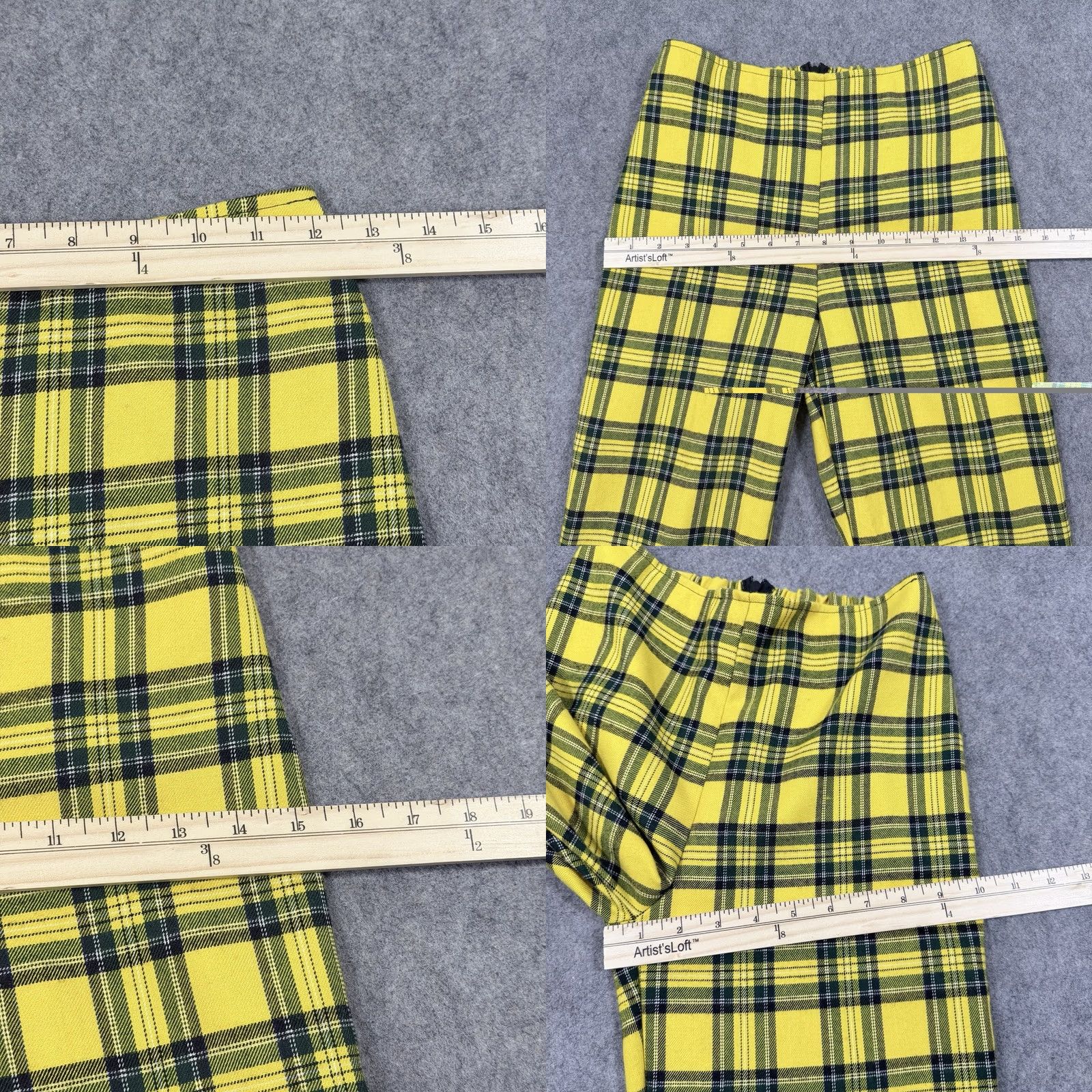 Vintage Purrr Melrose Pants Women's 90s Yellow Plaid Back-Zip Slimming Elastic Waist Casual Workwear Straight Inseam 23.75" Size 24 Regular Size 42" / US 20 - 8 Thumbnail
