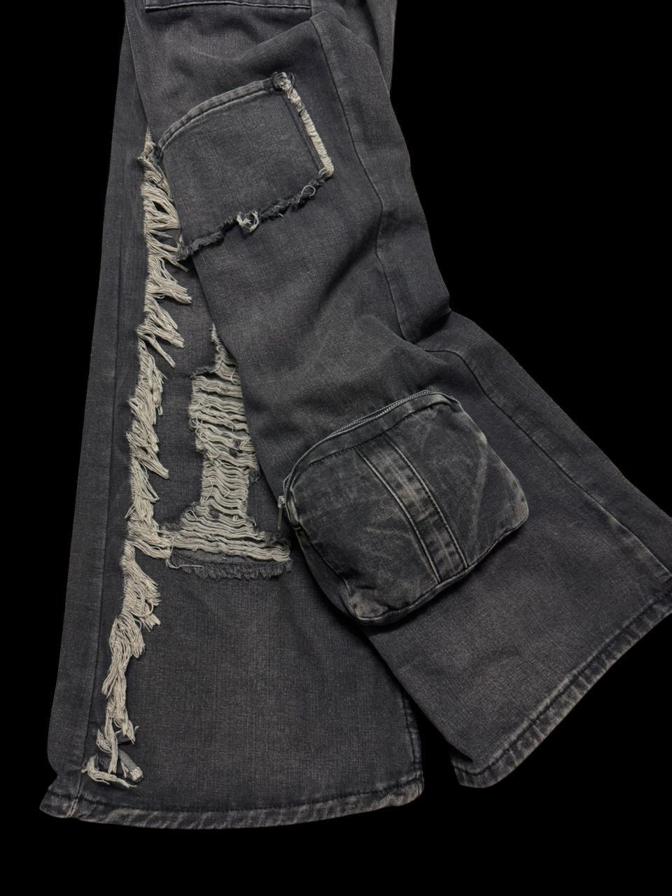 Beauty Beast 💥Insane💥🇯🇵 Mega Flare Dark Jean Baggy Flare Bag Pocket Style Size US 28 / EU 44 - 12 Thumbnail