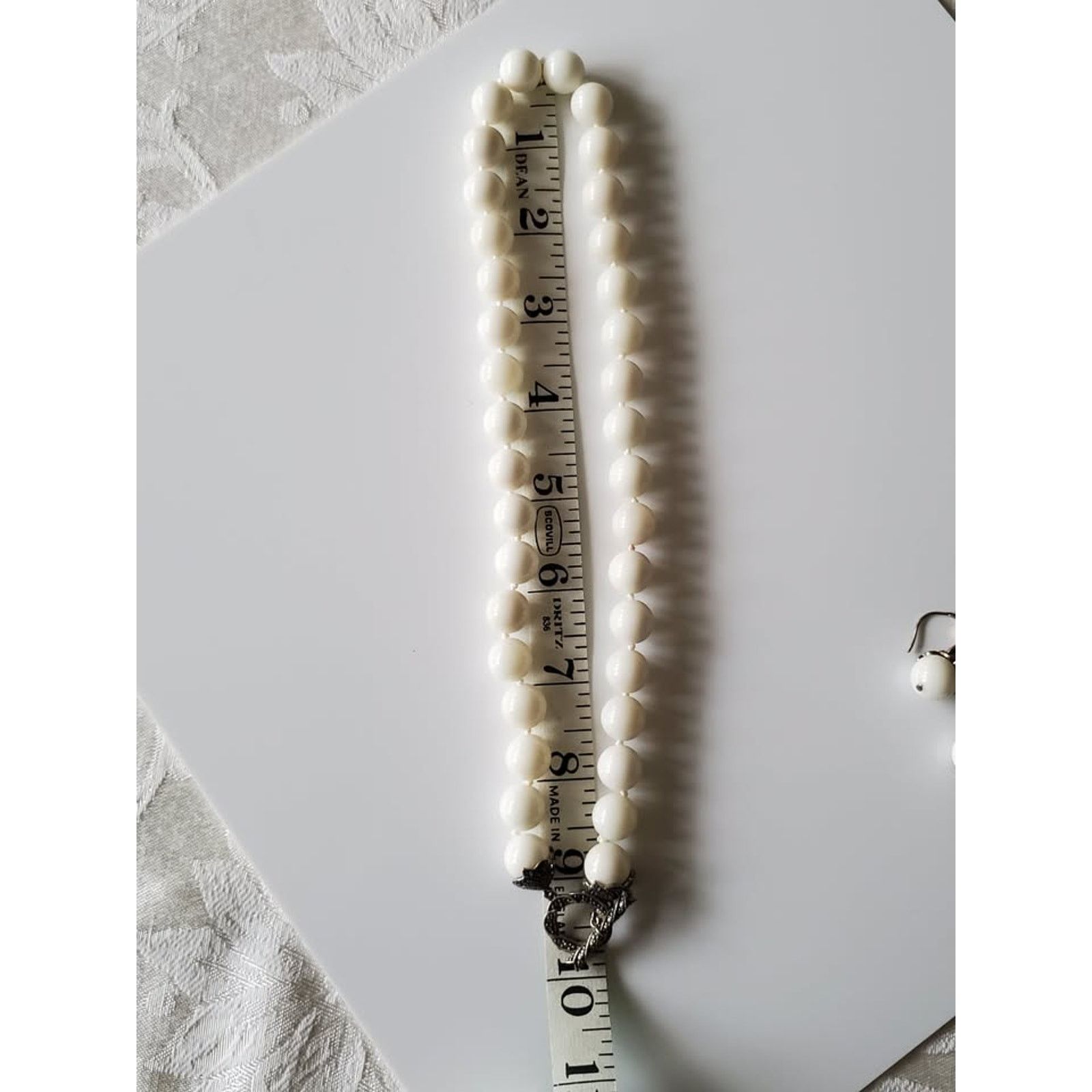 Other White Glass Bead Necklace and Earring Set with Marcasites Size ONE SIZE - 6 Thumbnail