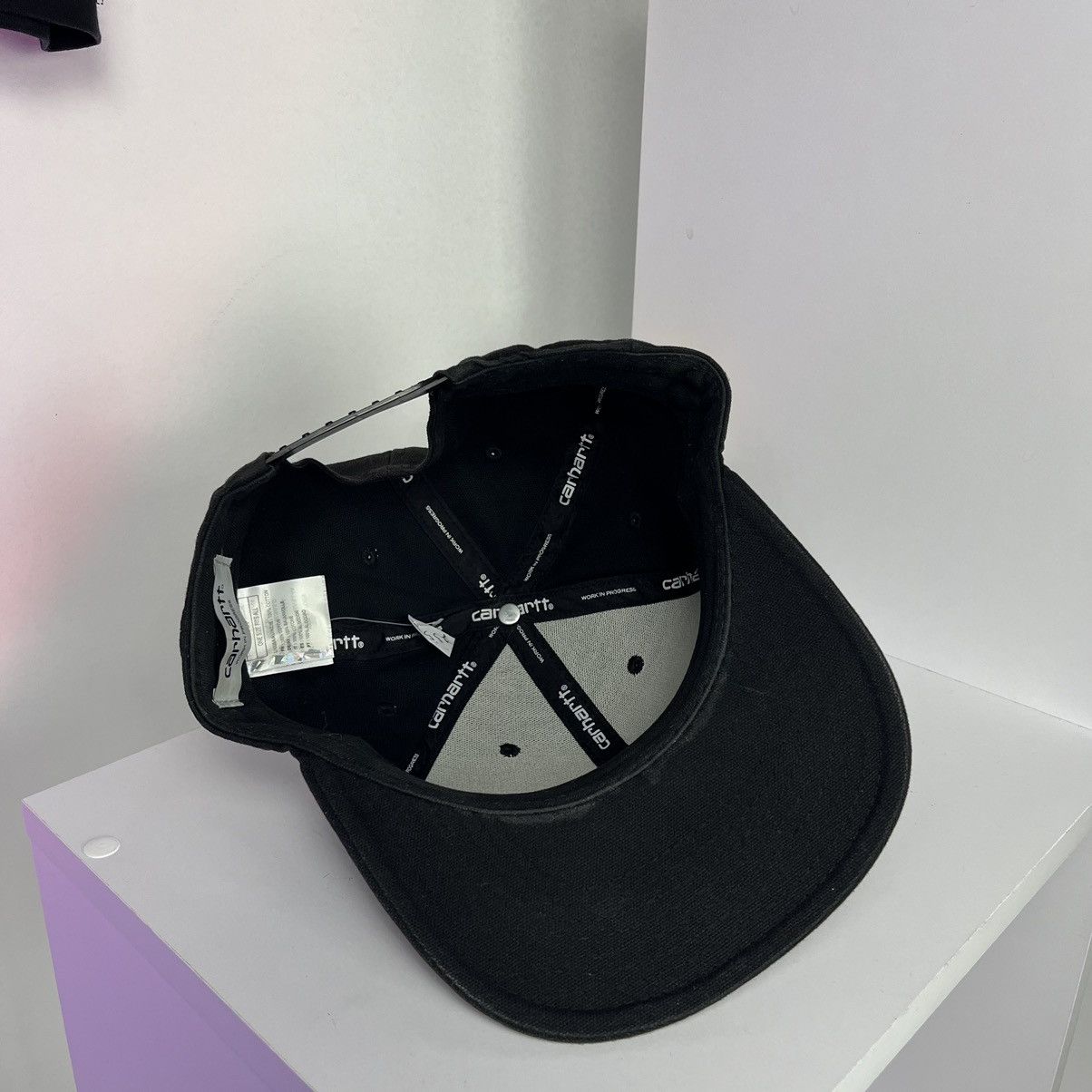 Carhartt × Vintage 🌑Faded🌑 Carhartt 6 Panel Black Leather Logo Cap Size ONE SIZE - 6 Thumbnail