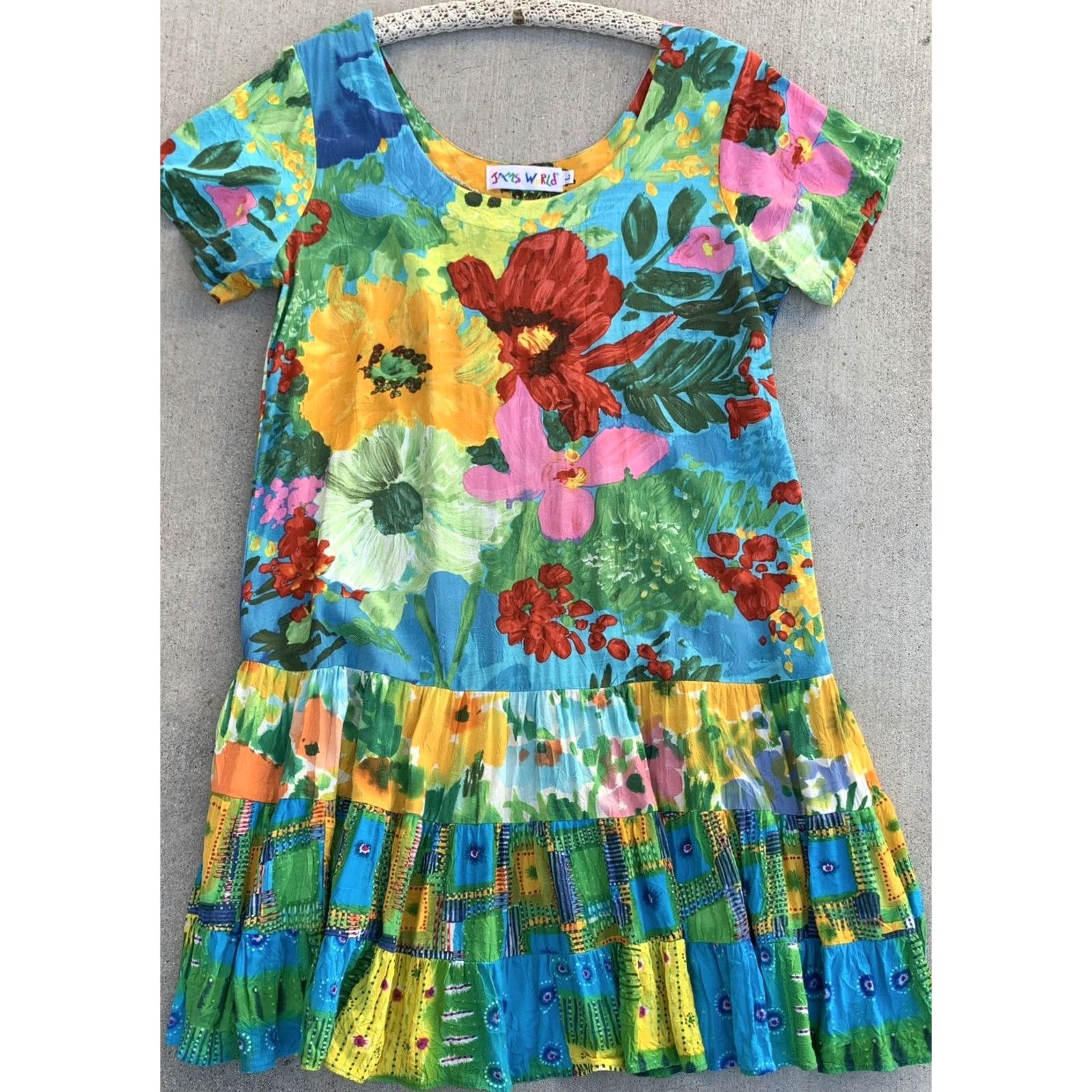 Jams World Jams World Hattie Dress Floral Hawaiian Mini Sundress Blue Garden Made in Hawaii L Multicolor Summer Beach Womens Size L / US 10 / IT 46 - 7 Thumbnail