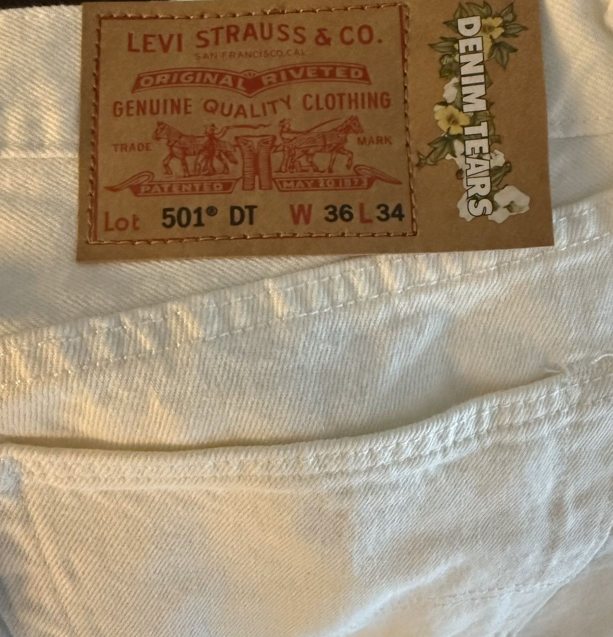 DENIM TEARS Denim Tears, X Levi’s Cream / Egg Shell 501 New Size US 36 / EU 52 - 3 Thumbnail