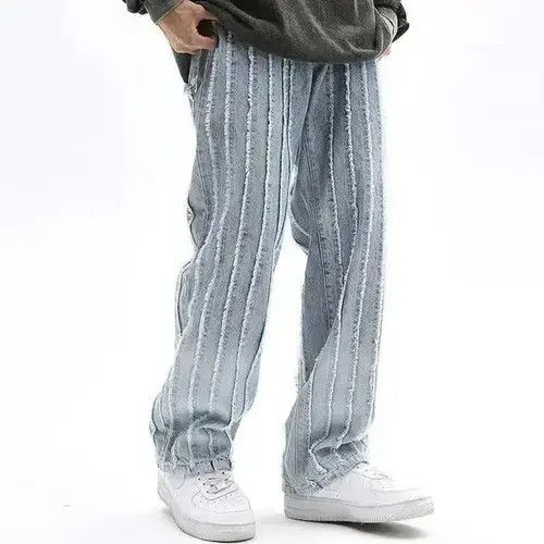 Japanese Brand VIBE Unisex Striped Frayed Ripped Tassel Jeans Pants Size US 33 - 8 Thumbnail