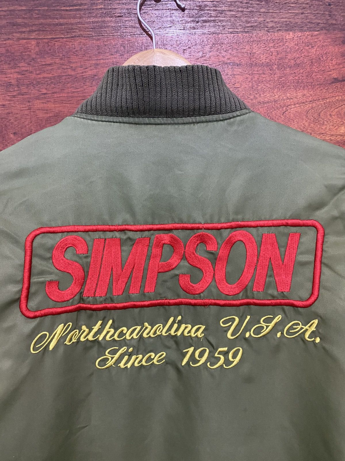 Sports Specialties × Vintage Simpson Biker Bomber Jacket Olive Green Ma-1 Motorcycle Size US L / EU 52-54 / 3 - 5 Thumbnail