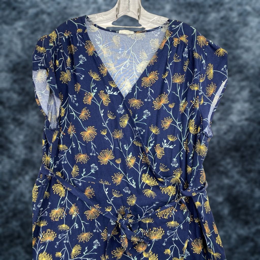 Vintage a.n.a Dress Wrap Floral Blue 1X Cap Sleeve V-Neck Midi Short Sleeve Rayon Womens Size XL / US 12-14 / IT 48-50 - 1 Thumbnail