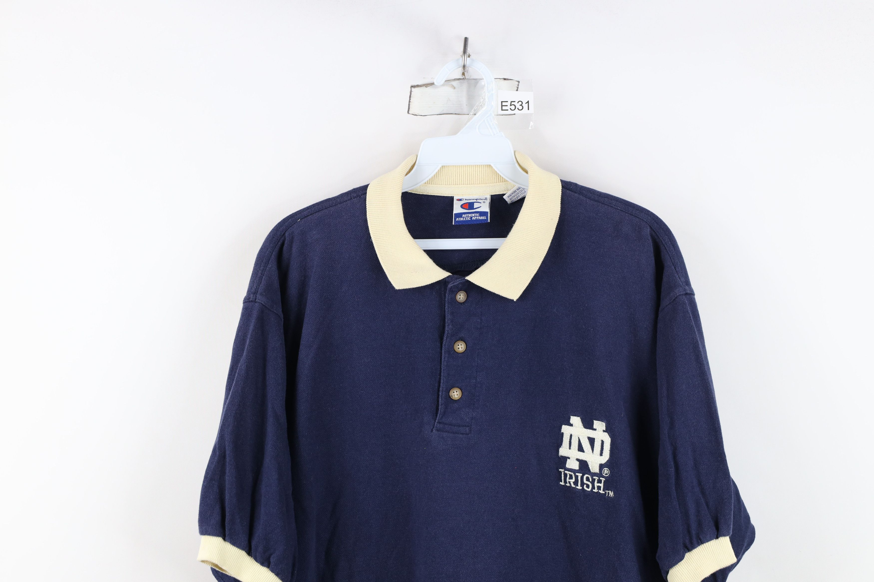 Champion Vintage 90s Champion Notre Dame University Polo Shirt Blue Size US L / EU 52-54 / 3 - 2 Thumbnail