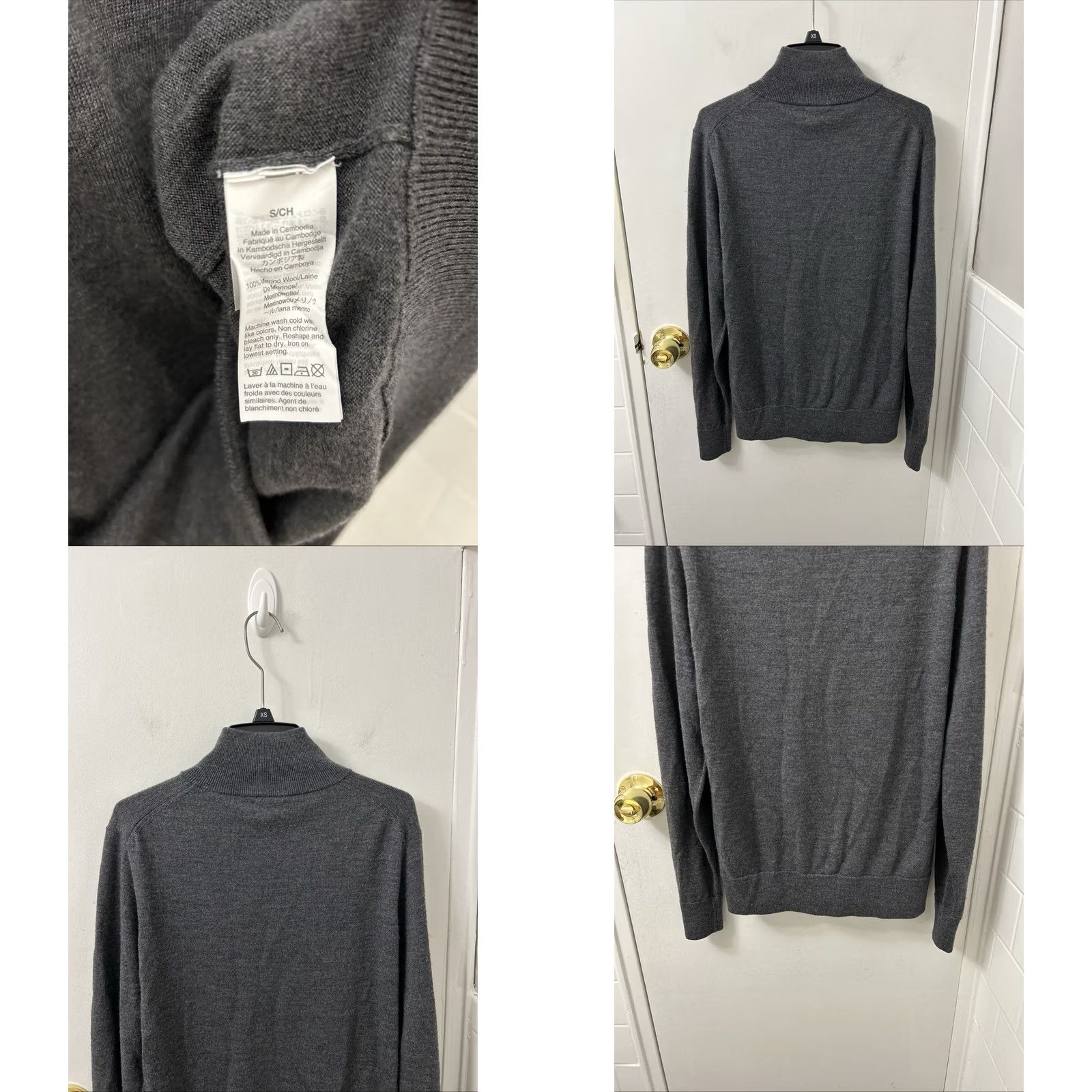 Vintage J Crew Quarter-Zip Mens S Gray 100% Merino Wool Sweater Pullover L/S Sweatshirt Mock Neck Zig Zag Ribbed Hem/Cuffs Short Sleeve Not Short Sleeve Size US S / EU 44-46 / 1 - 8 Thumbnail