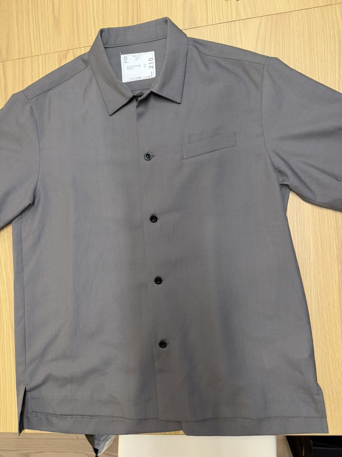 Sacai Sacai Short Sleeve Button-Up Suiting Shirt Grey Wool Blend Size US L / EU 52-54 / 3 - 10 Thumbnail