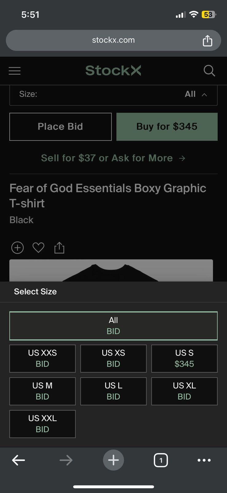 Fear of God 🔥Fear of God Essentials Boxy Graphic Tee FW18 Black SZ XS Size US XS / EU 42 / 0 - 8 Thumbnail