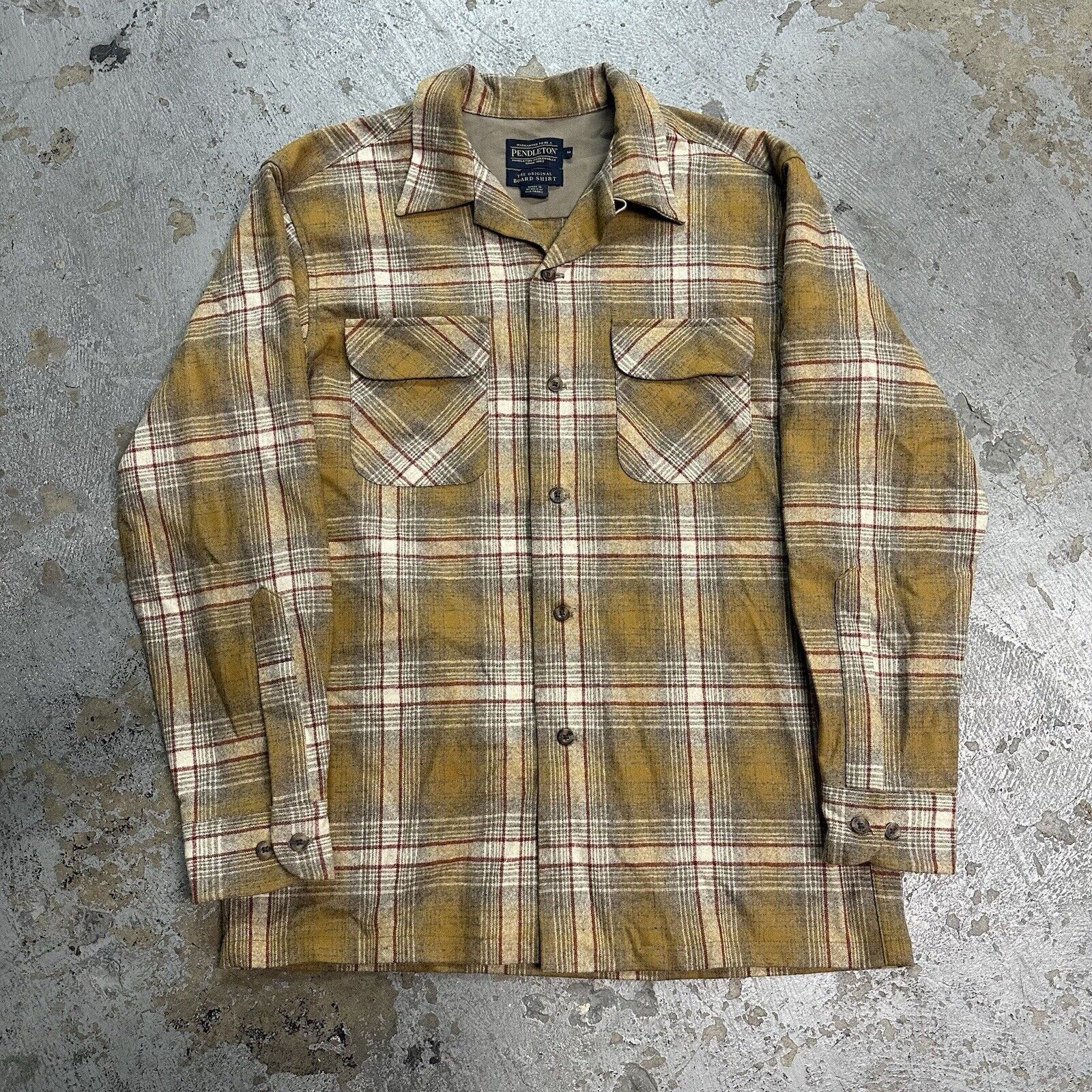 Flannel × Pendleton Pendleton Plaid Wool Board Shirt Medium Men Loop Collar Surf Size US M / EU 48-50 / 2 - 2 Thumbnail