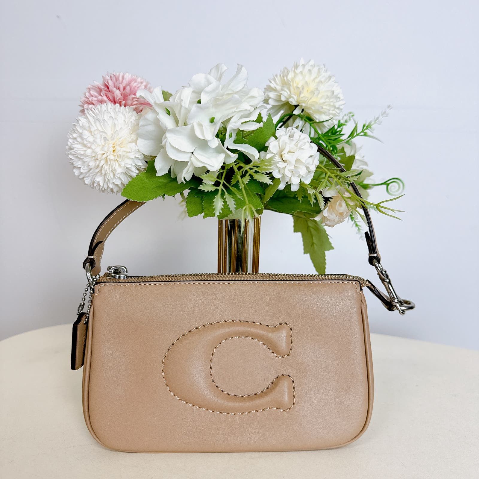 image of Coach Nolita 19 Cr364 Taupe Leather Shoulder Bag Wristlet in Tan, Women's